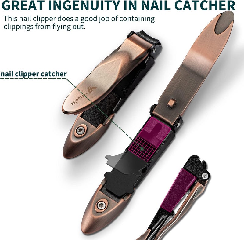 VANWIN Nail Clippers with Catcher, No Splash Fingernail Toenail Clippers with Sharp Curved Blade and Glass Nail File, Wide Jaw Opening Stainless Steel Nail Cutter Trimmer for Seniors Adult Men Women - Image 2